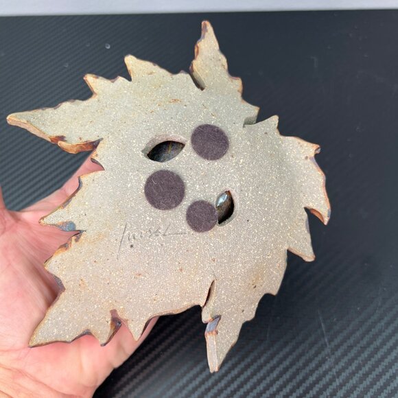 Studio Art Pottery Handcrafted Ceramic Leaf-Shaped Incense Holder Signed - Picture 5 of 8